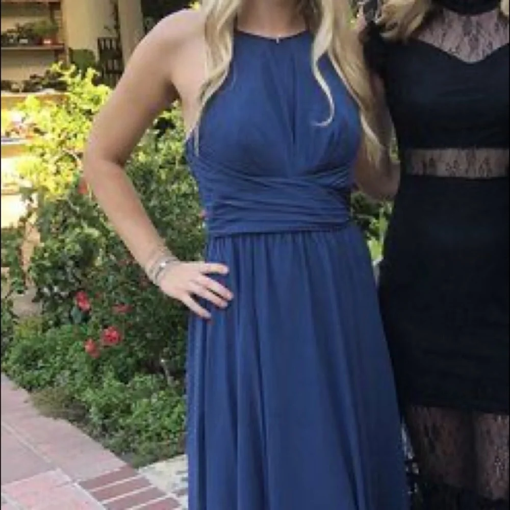 Amsale Jayla Flat Navy Blue Chiffon Prom Bridesmaid Gown - Picture 3 of 3